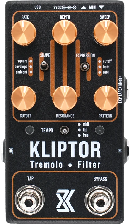 Kliptor Tremolo / Filter pedal, top view